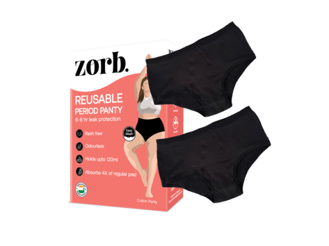 Zorb. Reusable Period Panty, Black (Pack of 2)